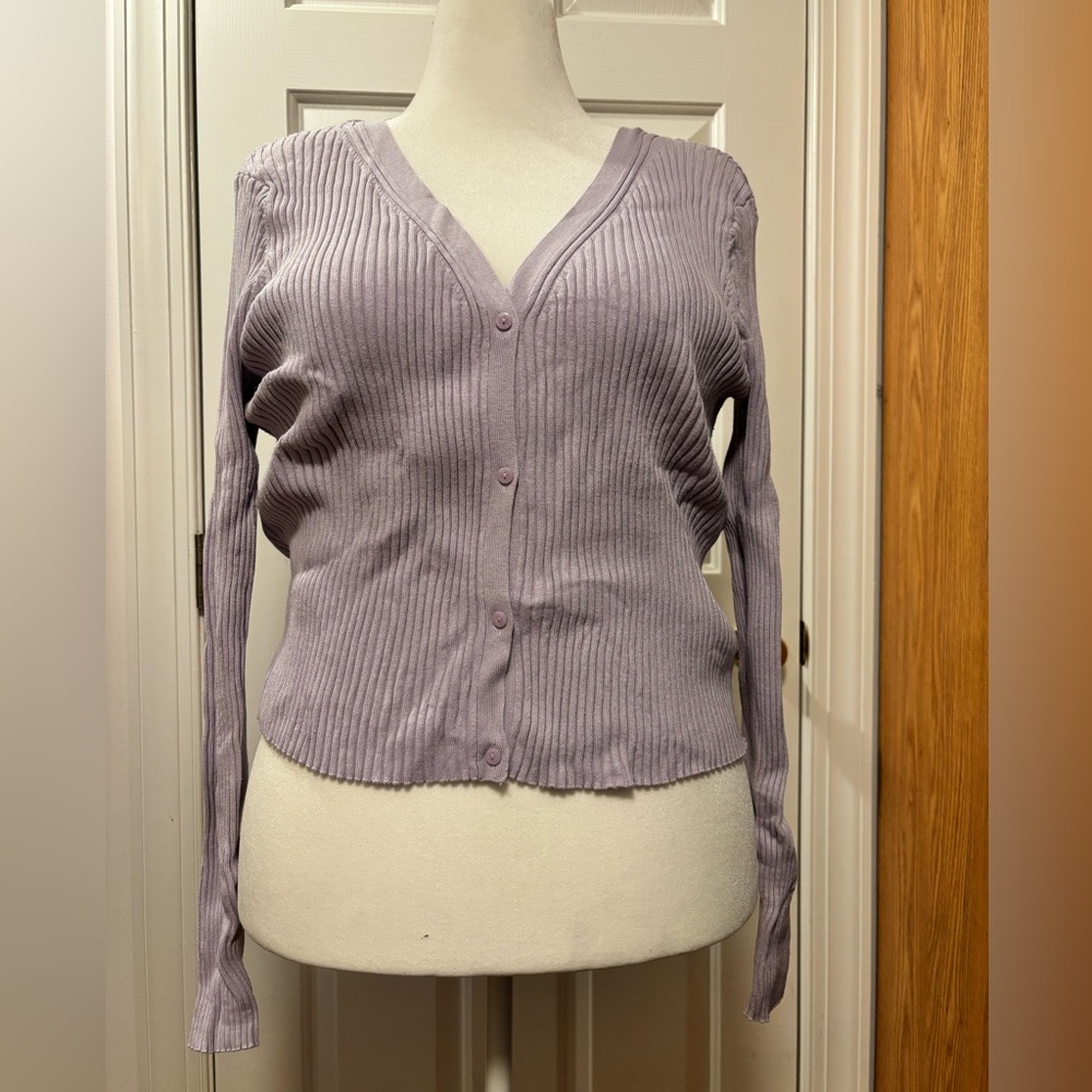 H&M Lilac Button-Up Ribbed Cardigan